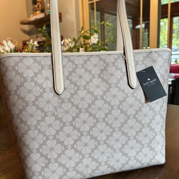 Kate Spade Signature Spade Flower Large Tote Bag In Dark Mushroom Cap Multi - Picture 2 of 8